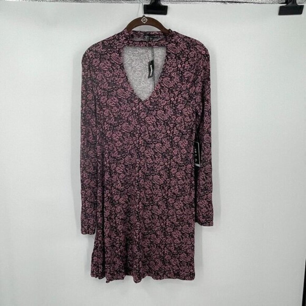 Express Dress S Womens Floral Purple Black Short Lightweight Swing Dress Casual